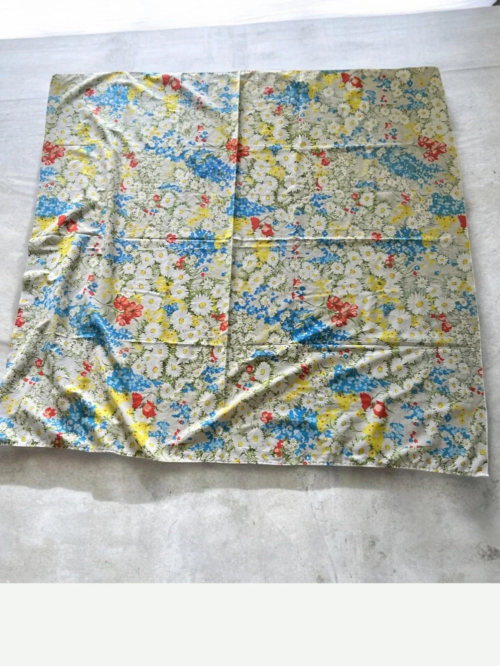 Vintage Mid Century Floral Square Tablecloth